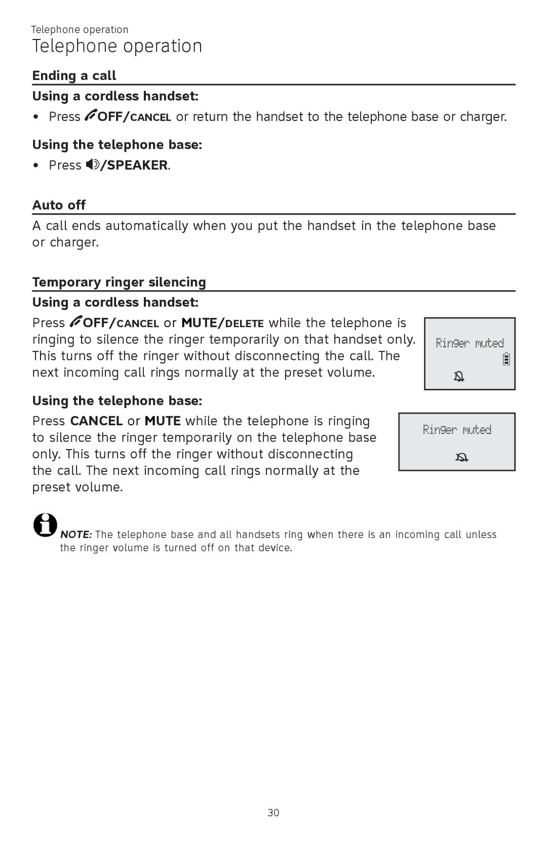 AT&T ATTCL83201 user manual Ending a call Using a cordless handset, Using the telephone base Press /SPEAKER Auto off 