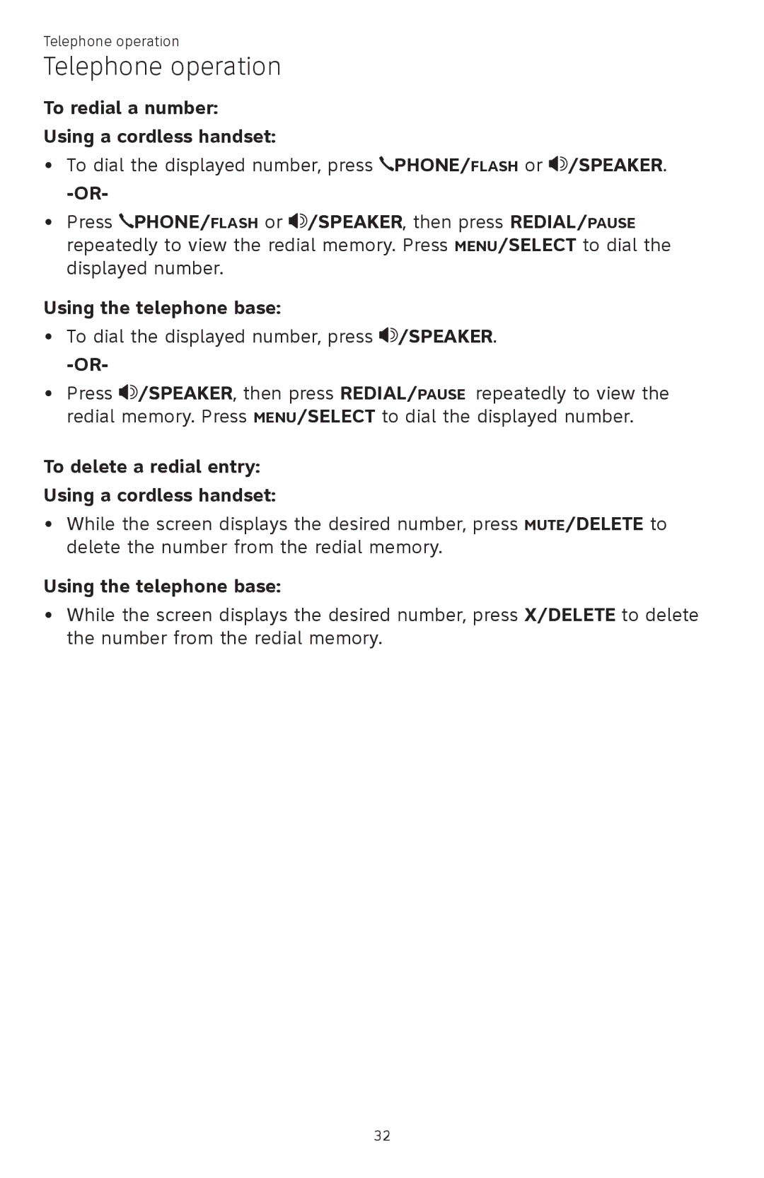 AT&T ATTCL83201 user manual To redial a number Using a cordless handset, To delete a redial entry Using a cordless handset 