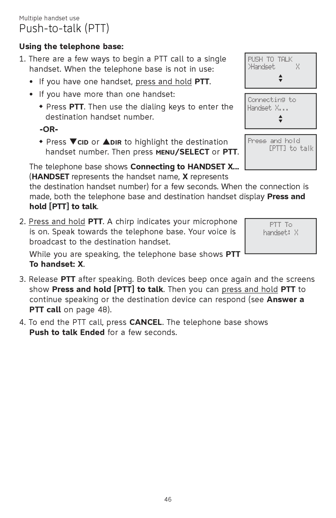 AT&T ATTCL83201 user manual Telephone base shows Connecting to Handset 