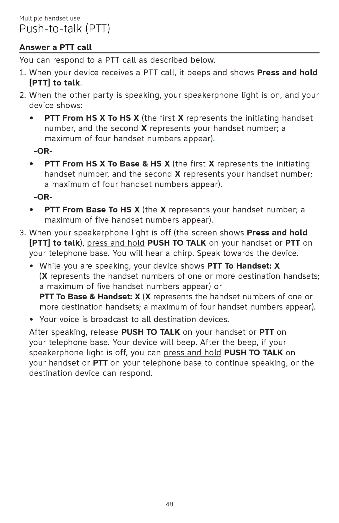 AT&T ATTCL83201 user manual Answer a PTT call 