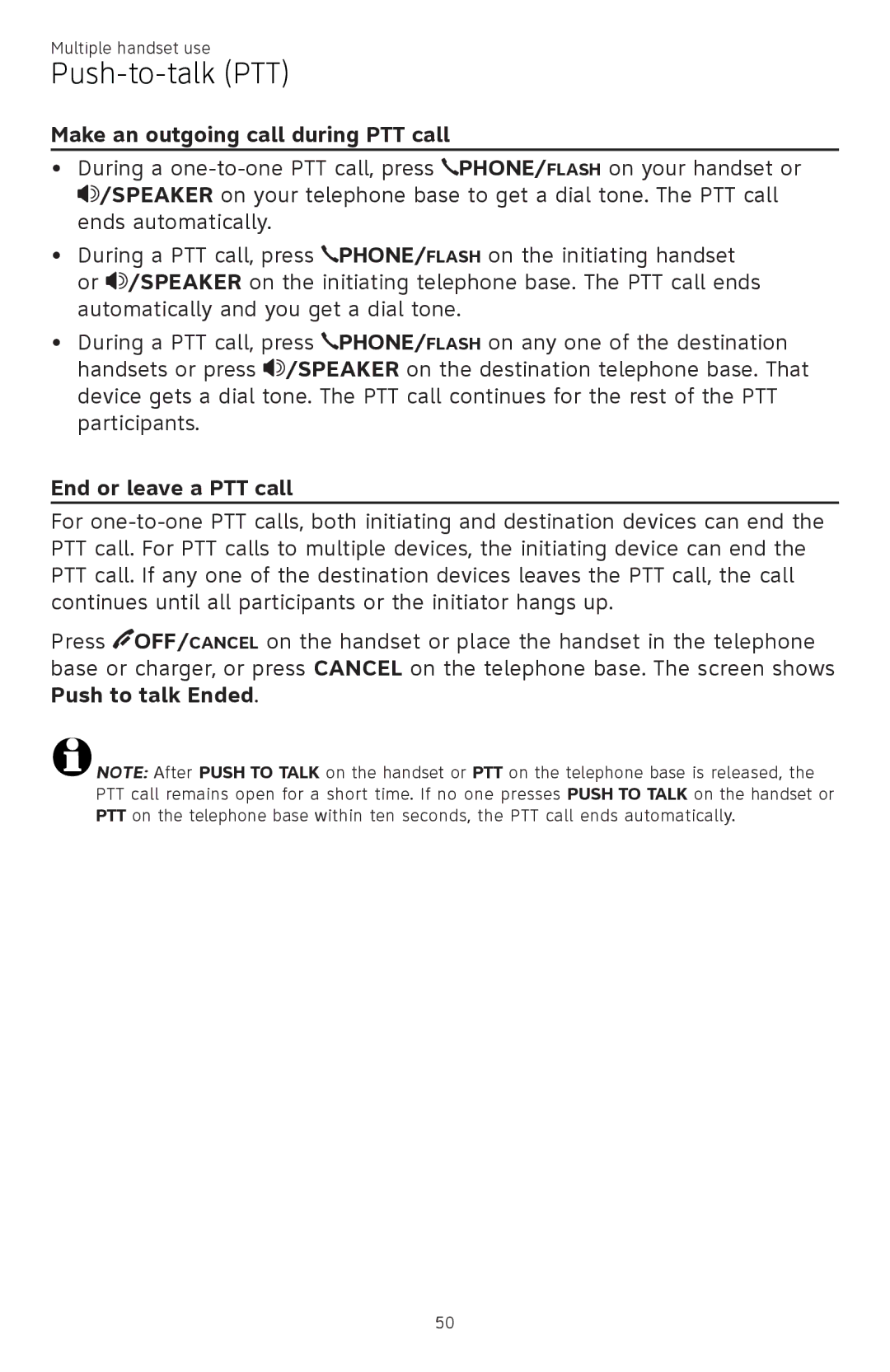 AT&T ATTCL83201 user manual Make an outgoing call during PTT call, End or leave a PTT call 