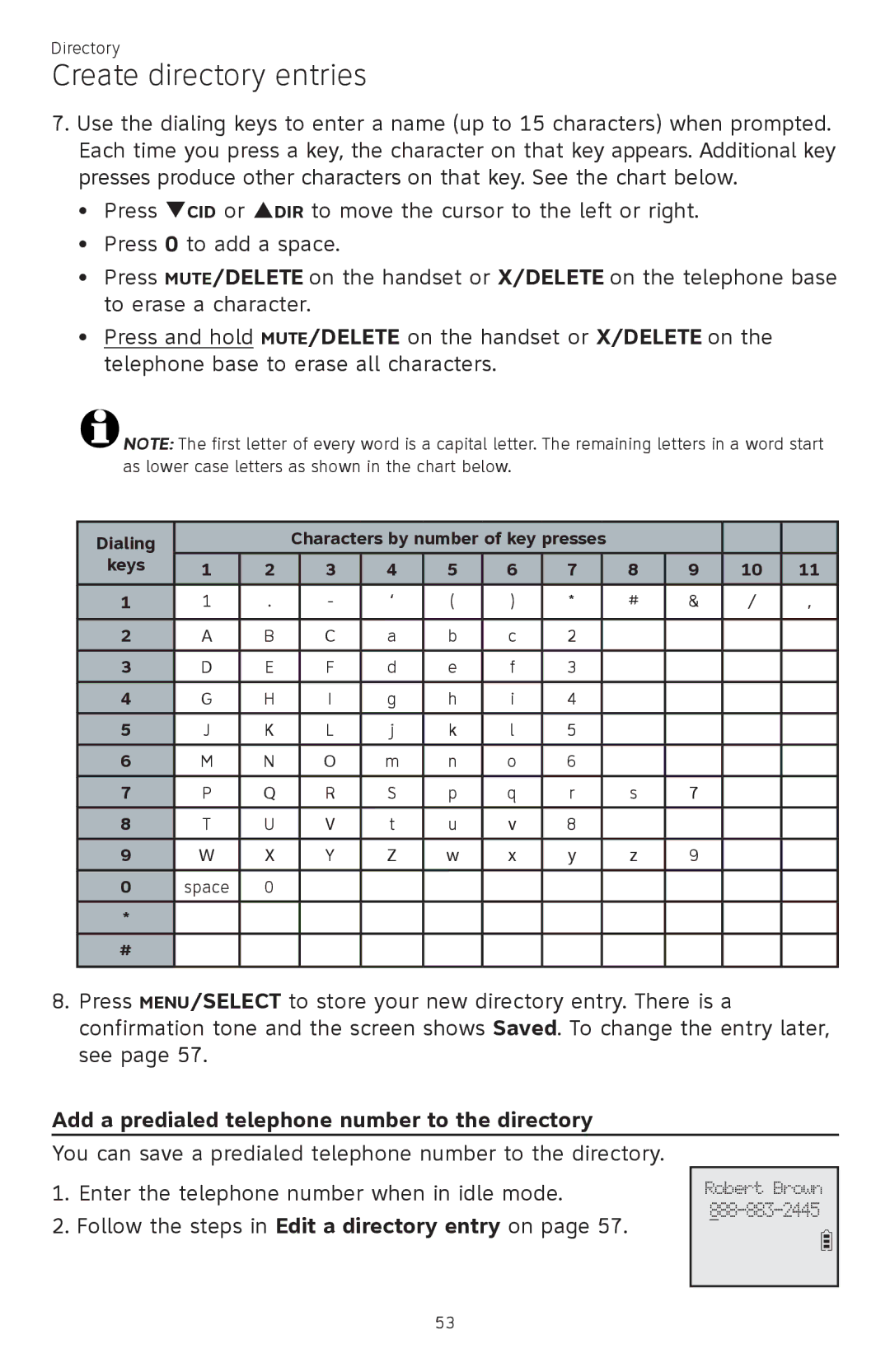 AT&T ATTCL83201 user manual Add a predialed telephone number to the directory 