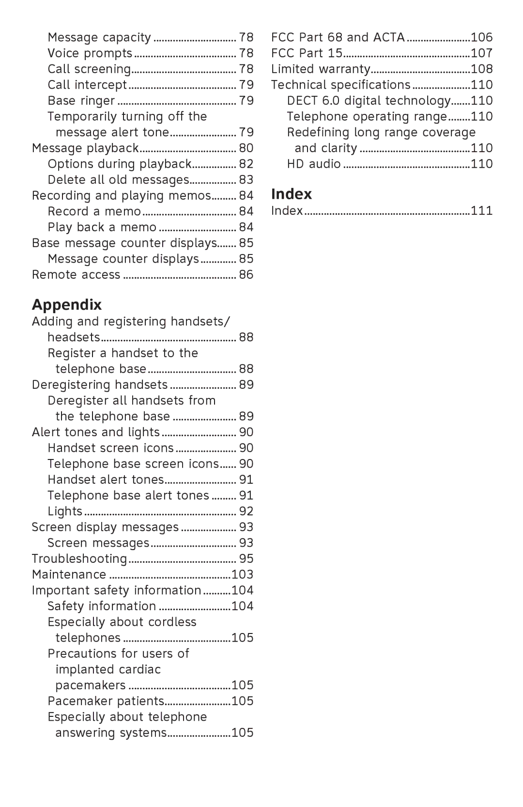 AT&T ATTCL83201 user manual Index 