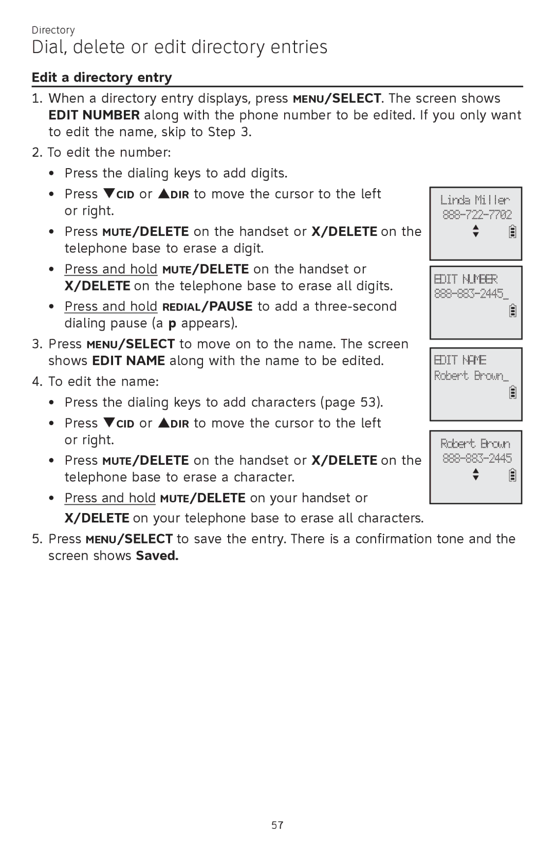 AT&T ATTCL83201 user manual Edit a directory entry 