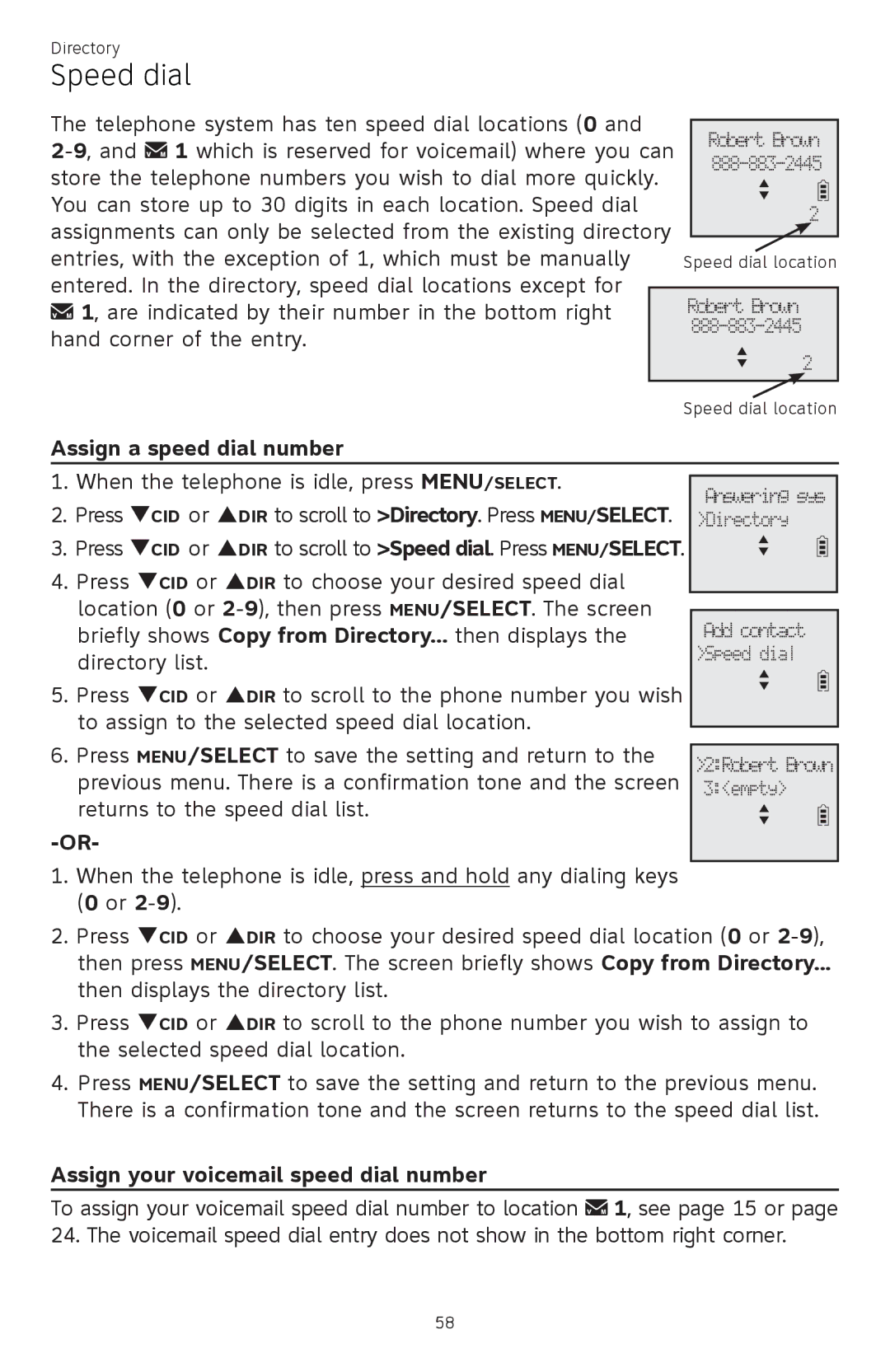 AT&T ATTCL83201 user manual Speed dial, Assign a speed dial number, Assign your voicemail speed dial number 