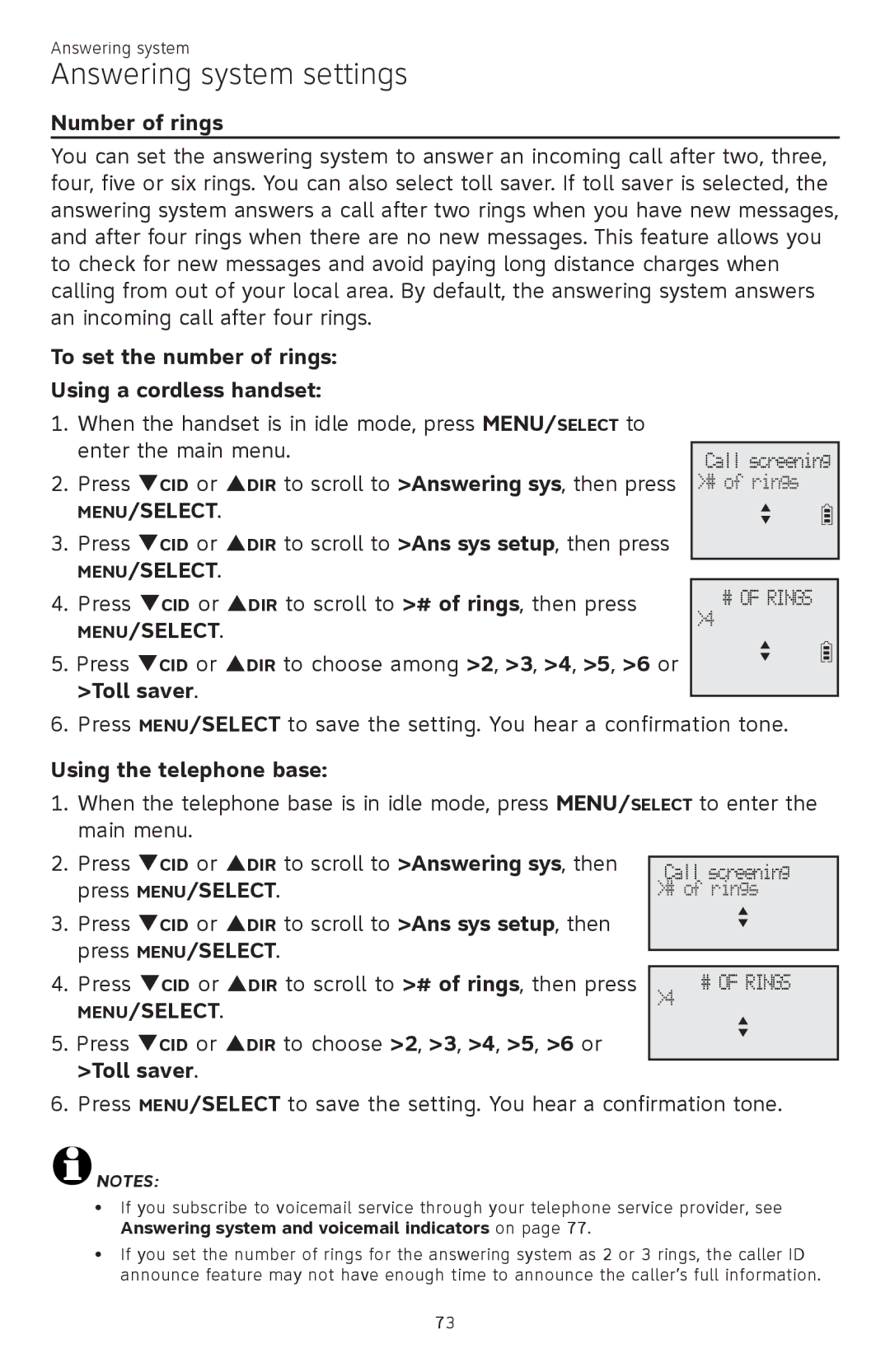 AT&T ATTCL83201 user manual Number of rings, To set the number of rings Using a cordless handset, Toll saver 