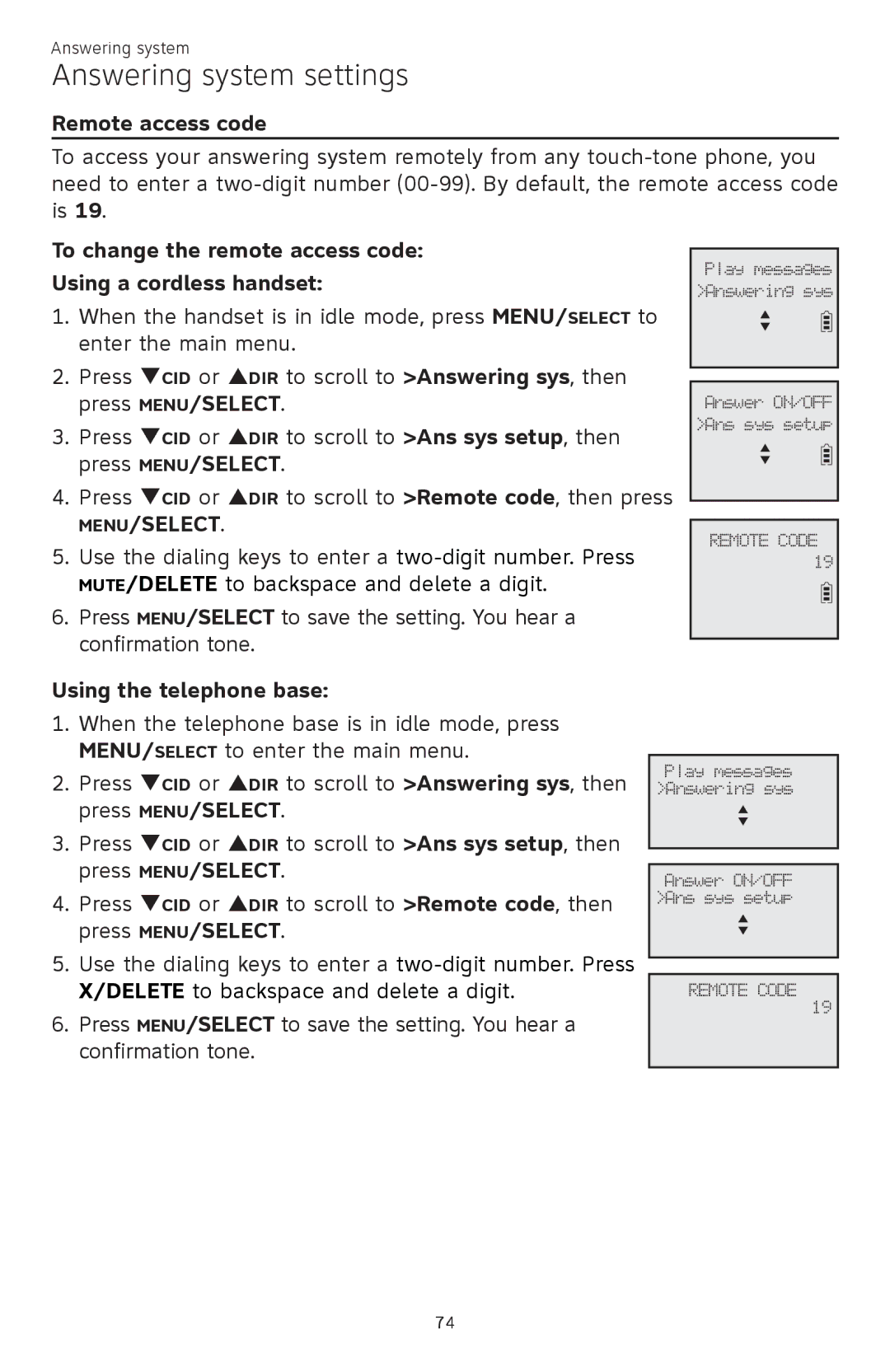 AT&T ATTCL83201 user manual Remote access code, To change the remote access code 