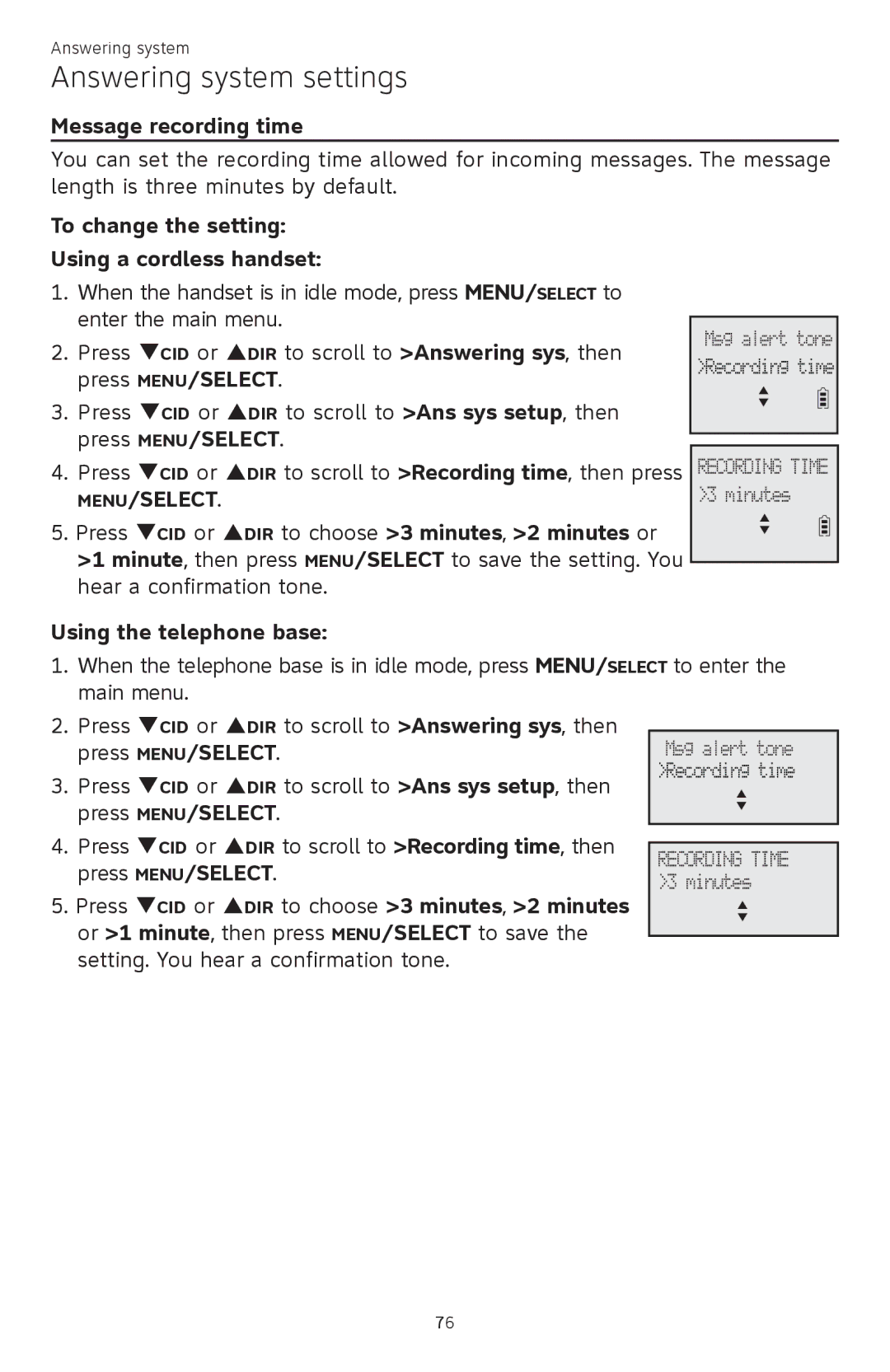 AT&T ATTCL83201 user manual Message recording time 