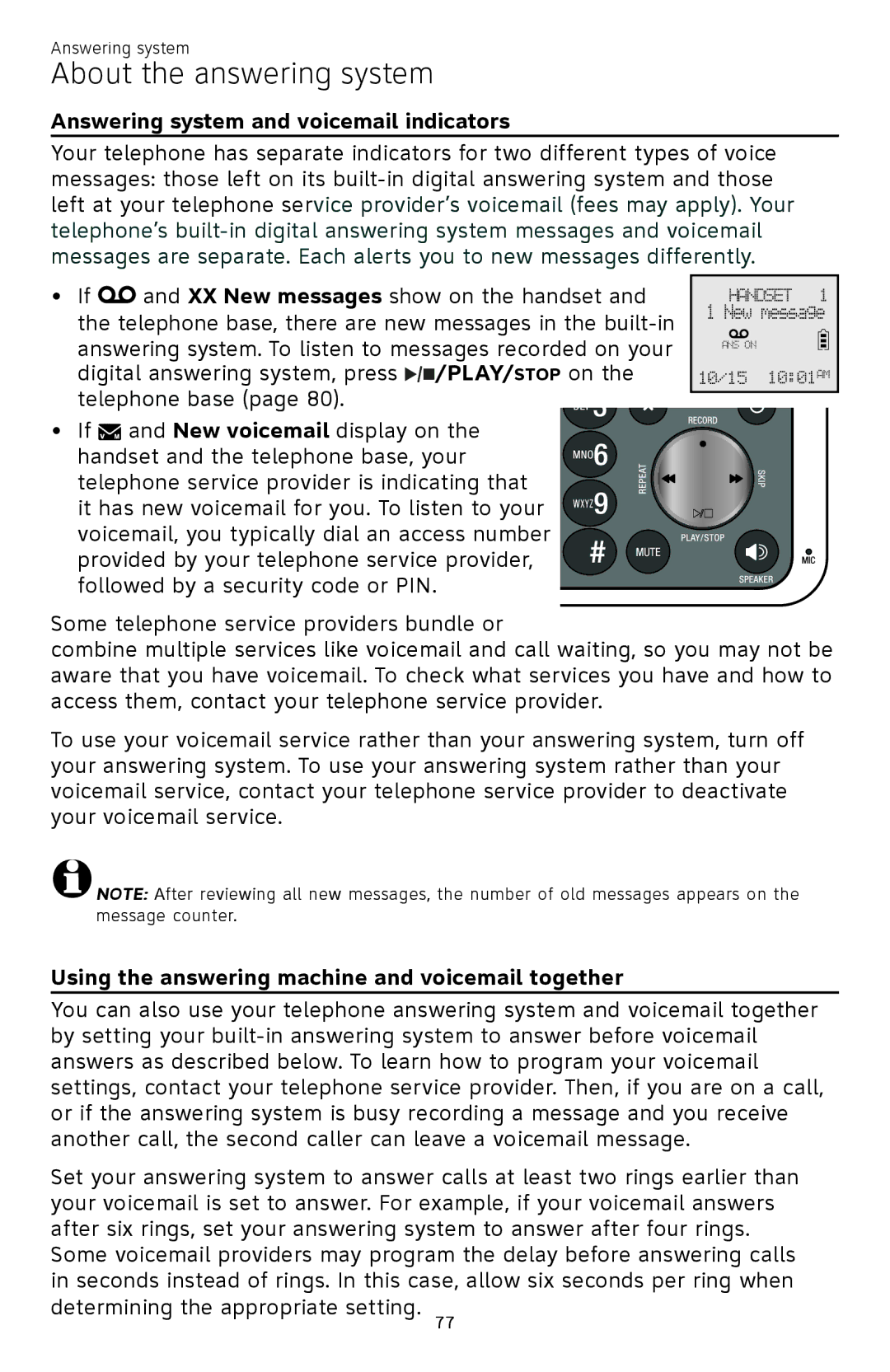 AT&T ATTCL83201 user manual About the answering system, Answering system and voicemail indicators 