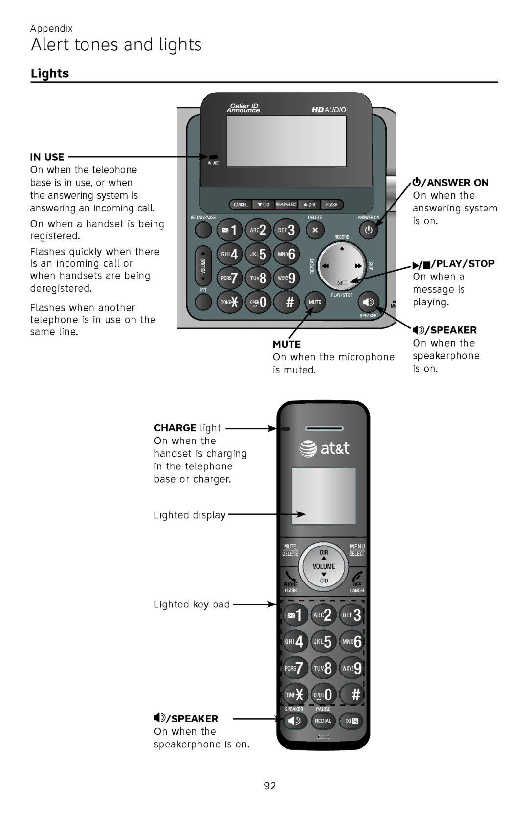 AT&T ATTCL83201 user manual Lights, Use 