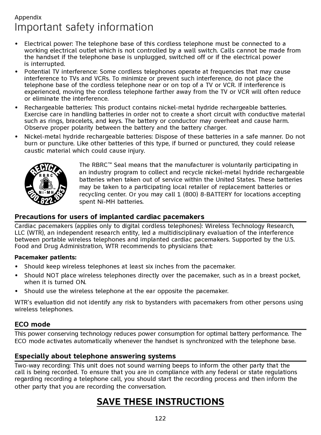 AT&T ATTTL92273 user manual Precautions for users of implanted cardiac pacemakers 