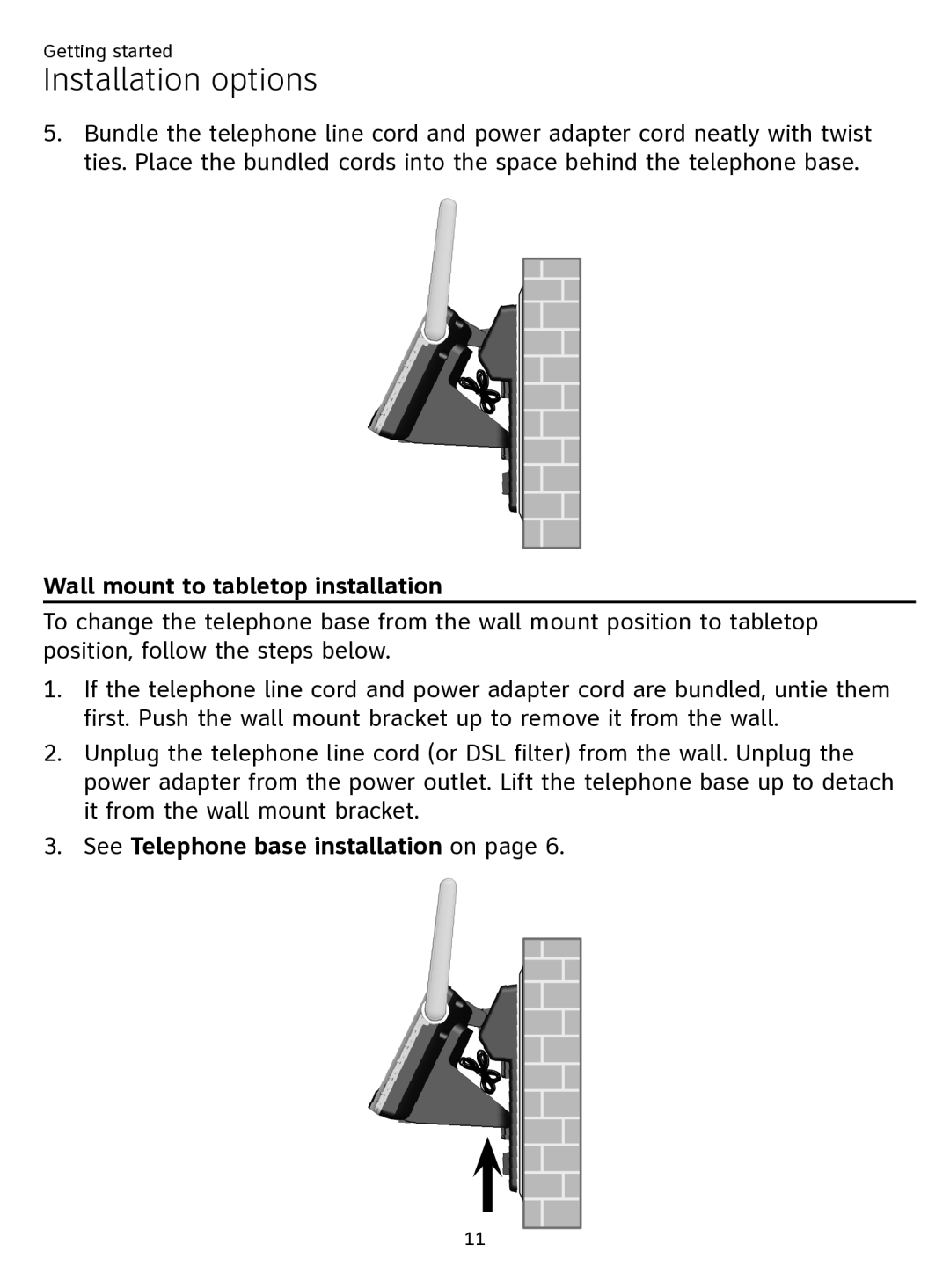 AT&T ATTTL92273 user manual Wall mount to tabletop installation, See Telephone base installation on 