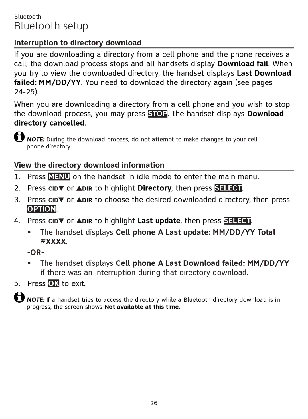 AT&T ATTTL92273 user manual Interruption to directory download, View the directory download information, Press OK to exit 