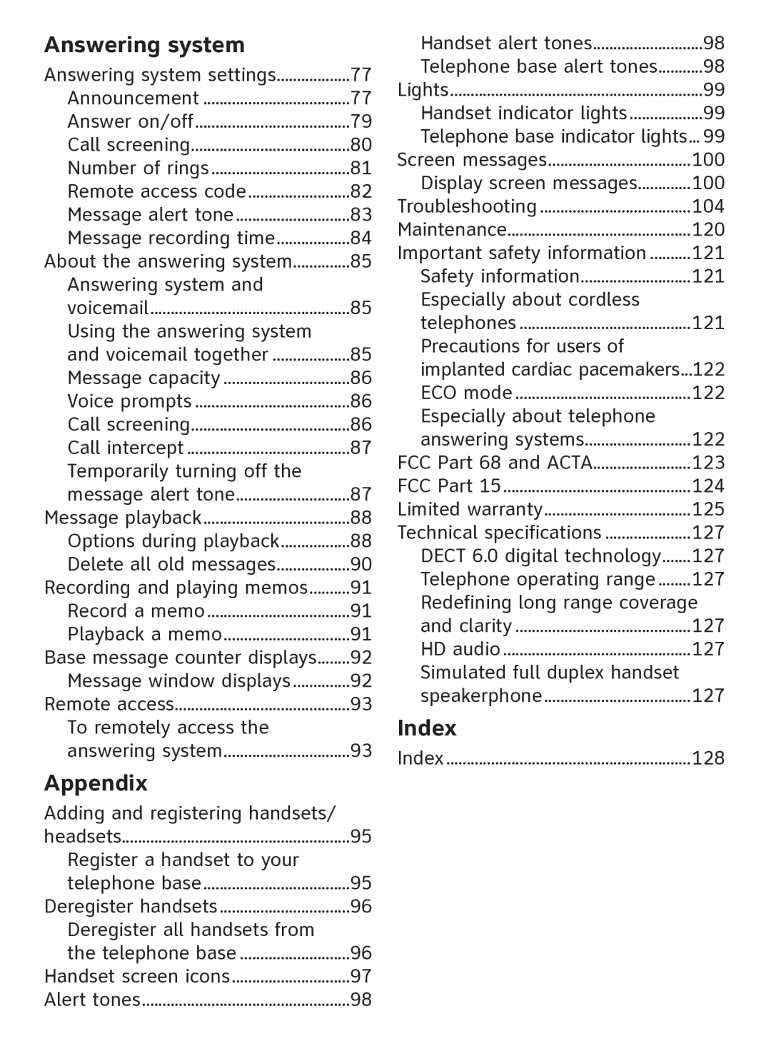 AT&T ATTTL92273 Answering system, Using the answering system, Temporarily turning off, To remotely access, 100, 104, 120 