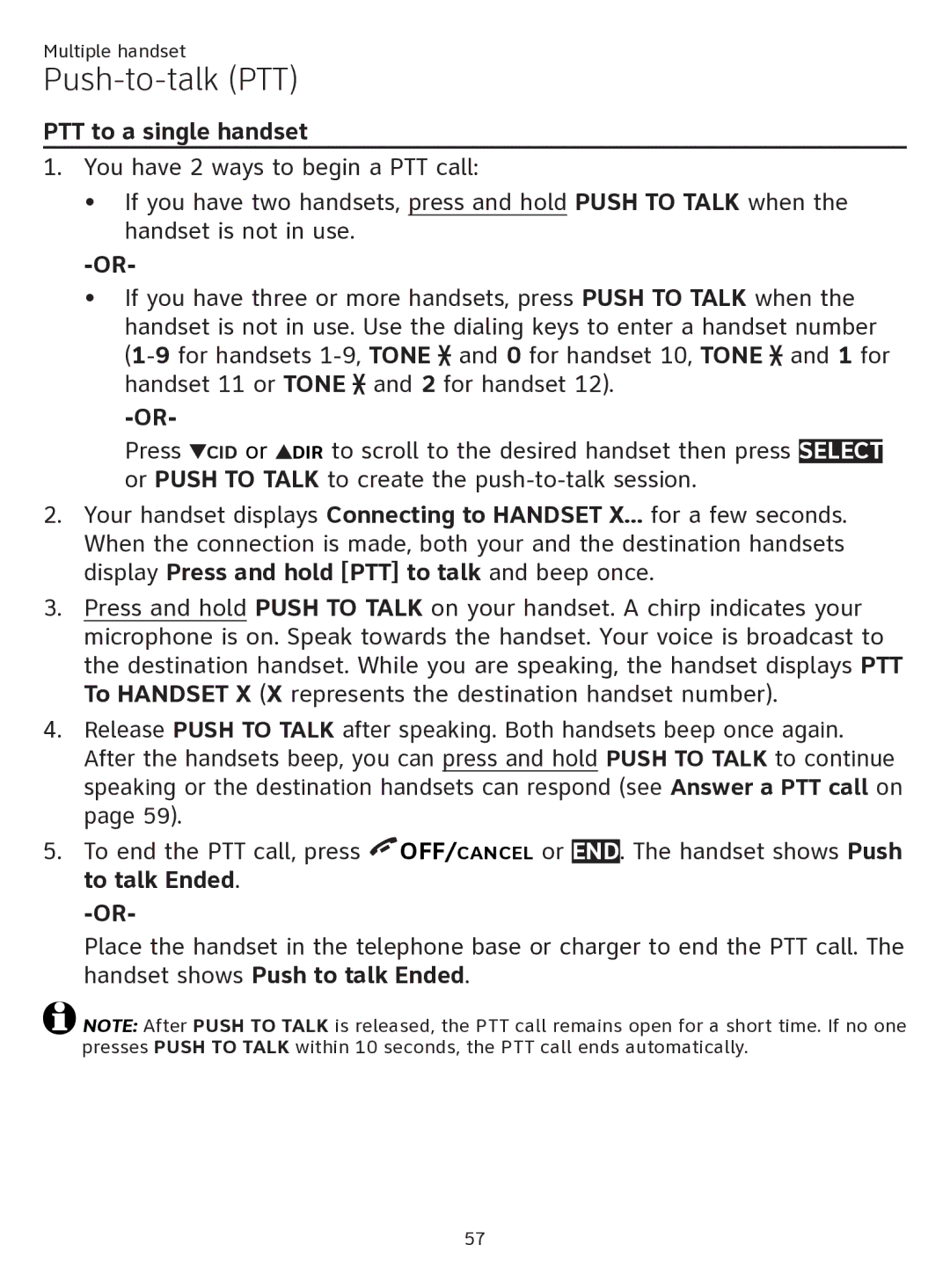 AT&T ATTTL92273 user manual PTT to a single handset 