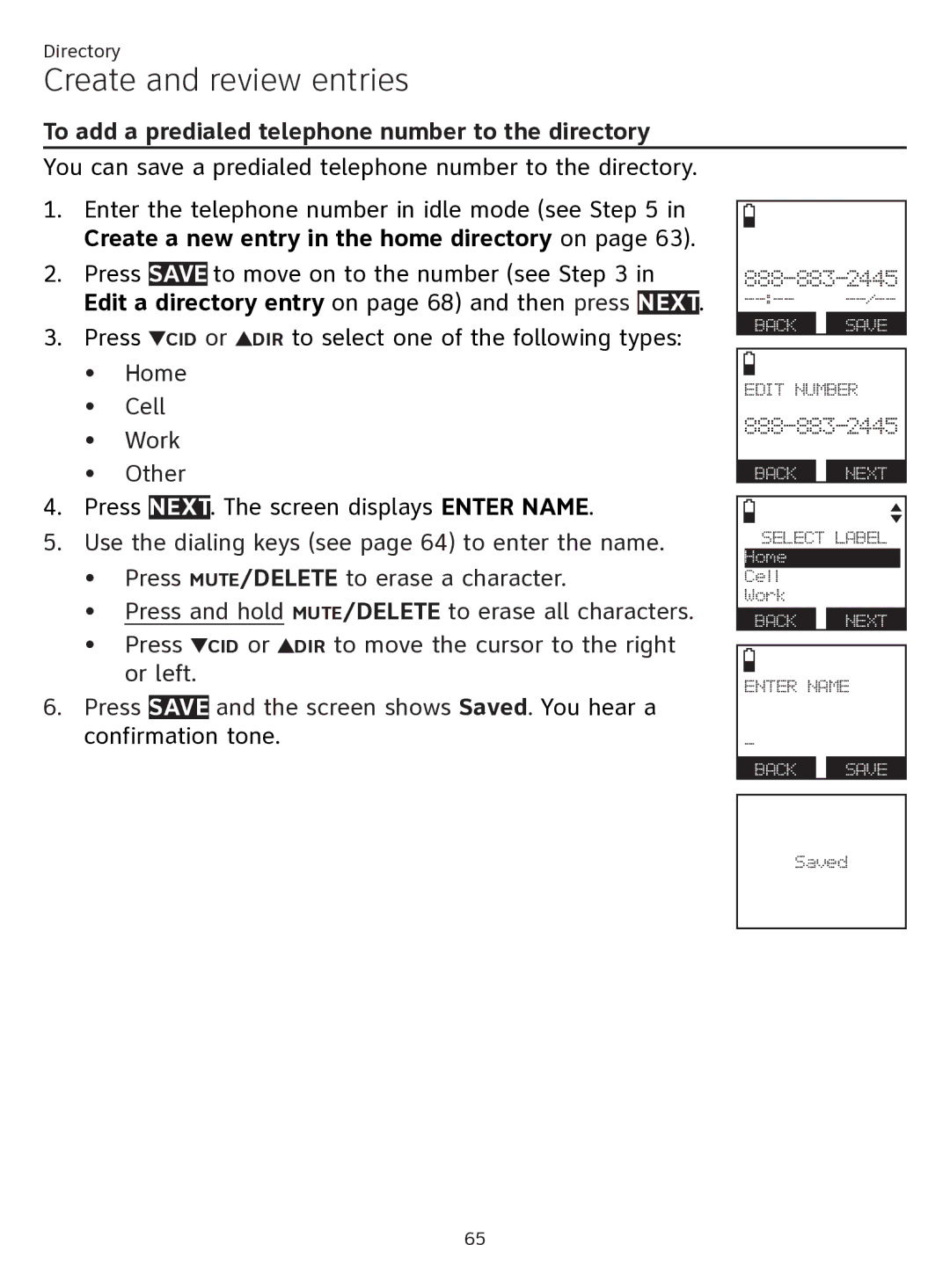 AT&T ATTTL92273 user manual To add a predialed telephone number to the directory 