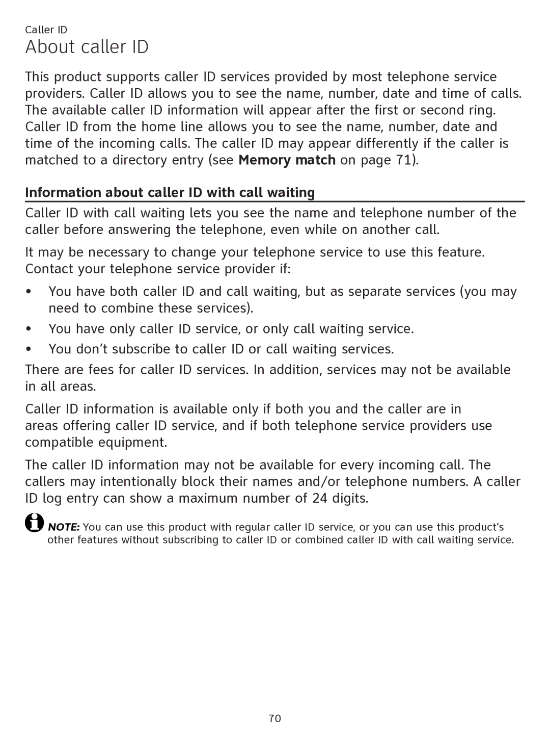 AT&T ATTTL92273 user manual About caller ID, Information about caller ID with call waiting 