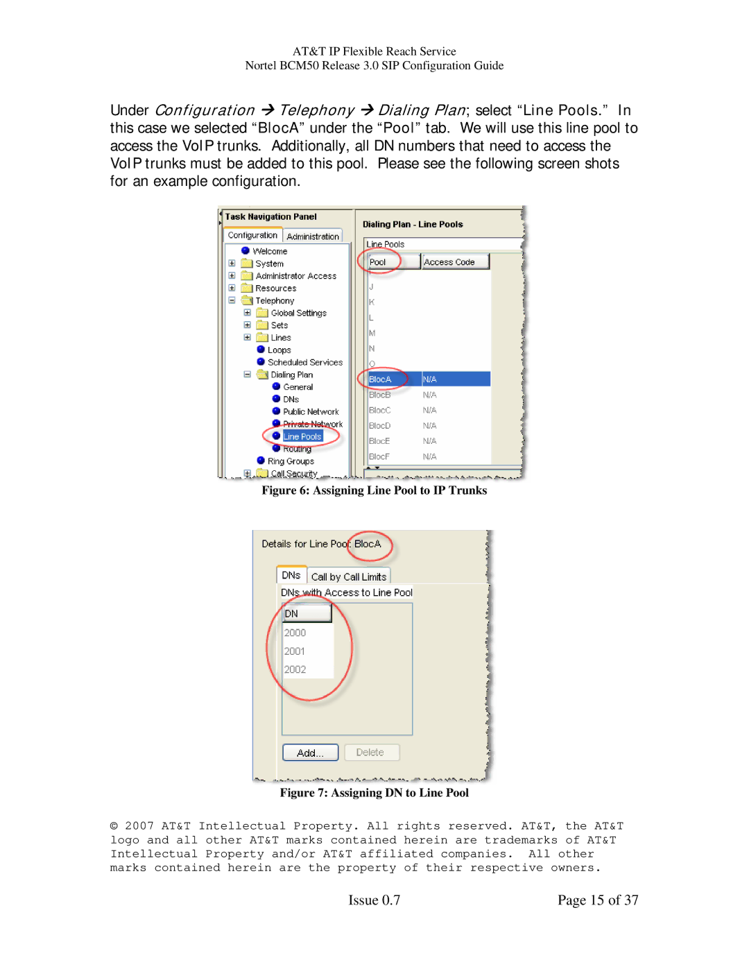 AT&T BCM50 manual Assigning Line Pool to IP Trunks 