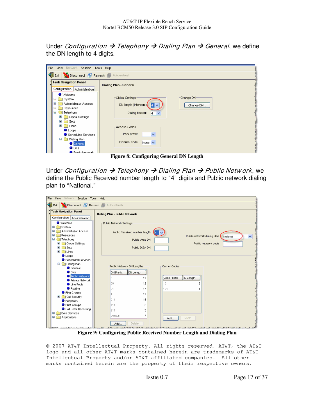 AT&T BCM50 manual Configuring General DN Length 