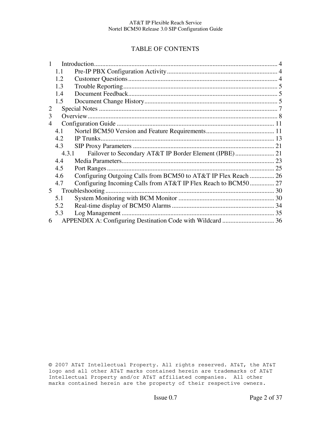 AT&T BCM50 manual Table of Contents 