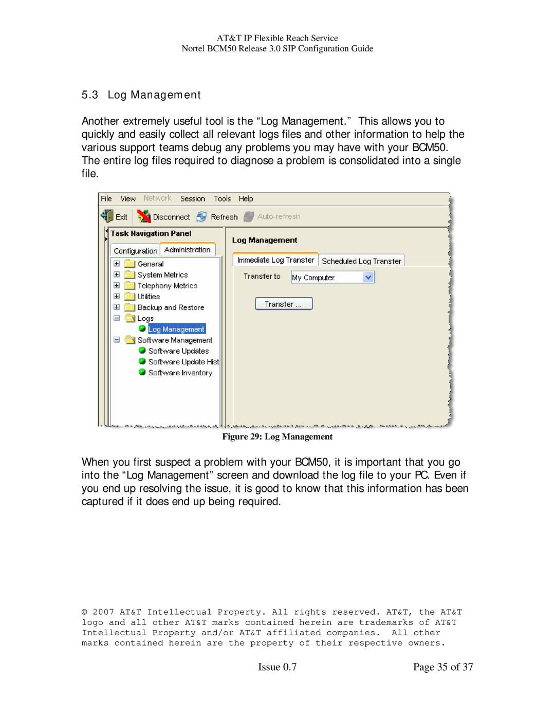 AT&T BCM50 manual Log Management 