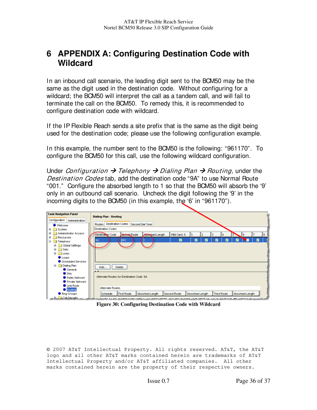 AT&T BCM50 manual Appendix a Configuring Destination Code with Wildcard 