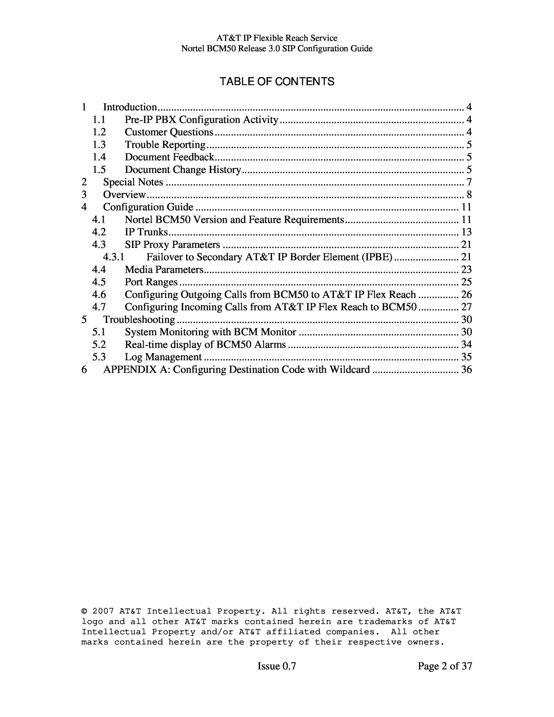 AT&T BCM50 manual Table Of Contents, Special Notes 