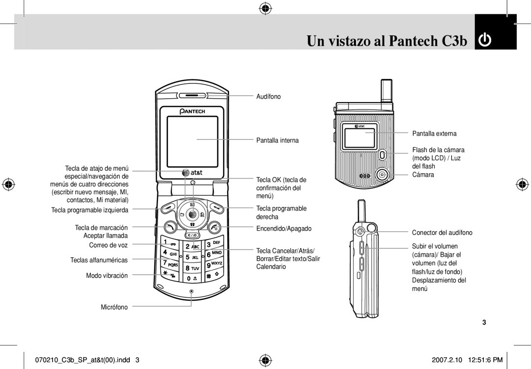 AT&T C3B manual Un vistazo al Pantech C3b 