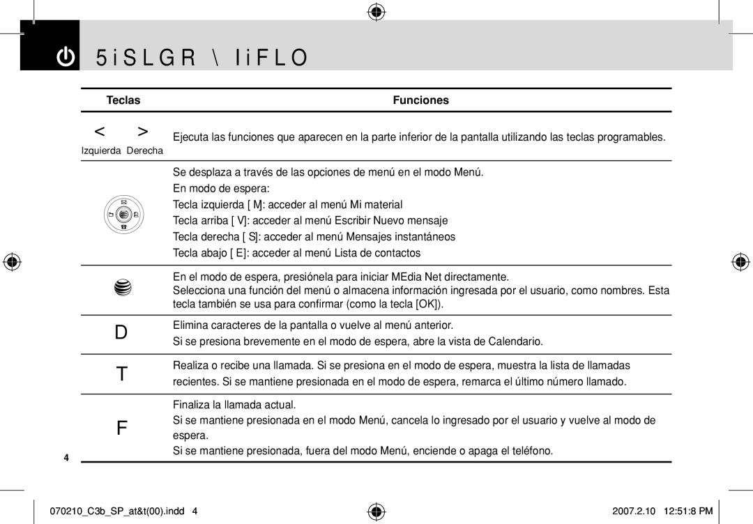 AT&T C3B manual Rápido y fácil, TeclasFunciones 