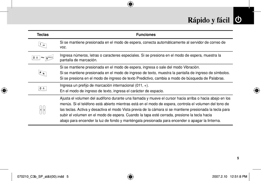 AT&T C3B manual Teclas Funciones, Ingresa un preﬁjo de marcación internacional 011, + 