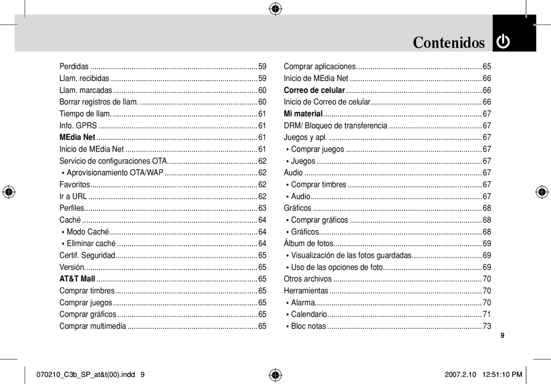 AT&T C3B manual Contenidos 