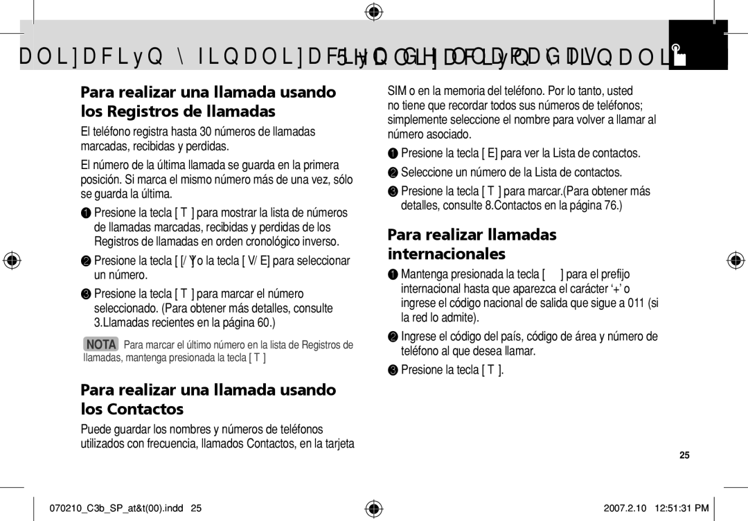 AT&T C3B manual Realización y finalización de llamadas, Para realizar una llamada usando los Registros de llamadas 