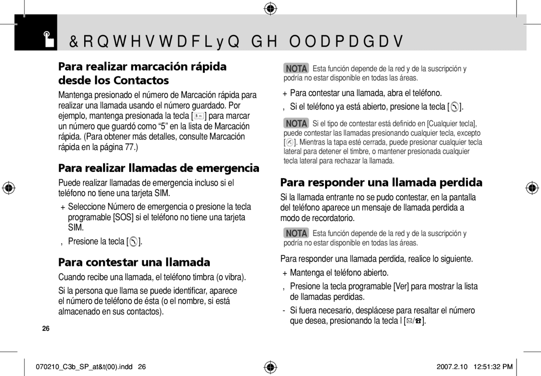 AT&T C3B manual Contestación de llamadas, Para realizar marcación rápida desde los Contactos, Para contestar una llamada 