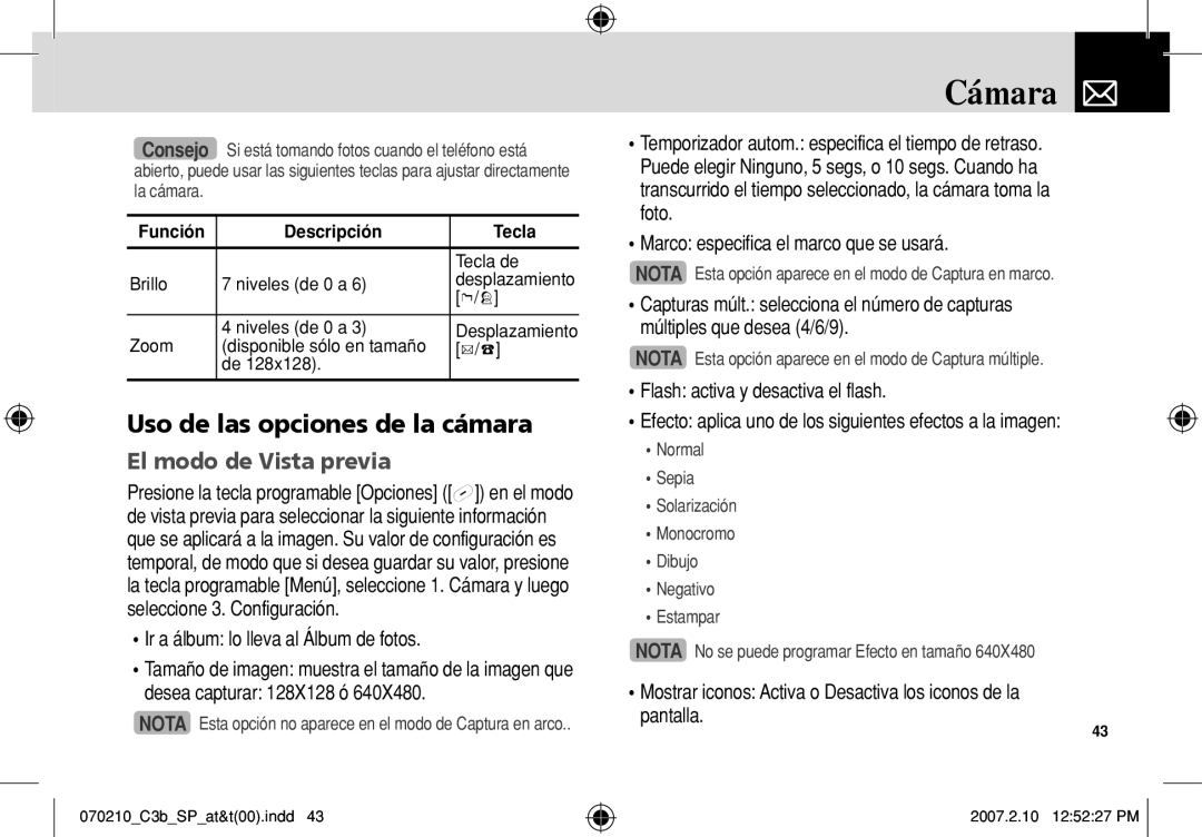 AT&T C3B manual Uso de las opciones de la cámara, El modo de Vista previa, Ir a álbum lo lleva al Álbum de fotos 