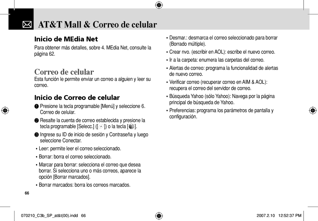 AT&T C3B manual AT&T Mall & Correo de celular, Inicio de Correo de celular 