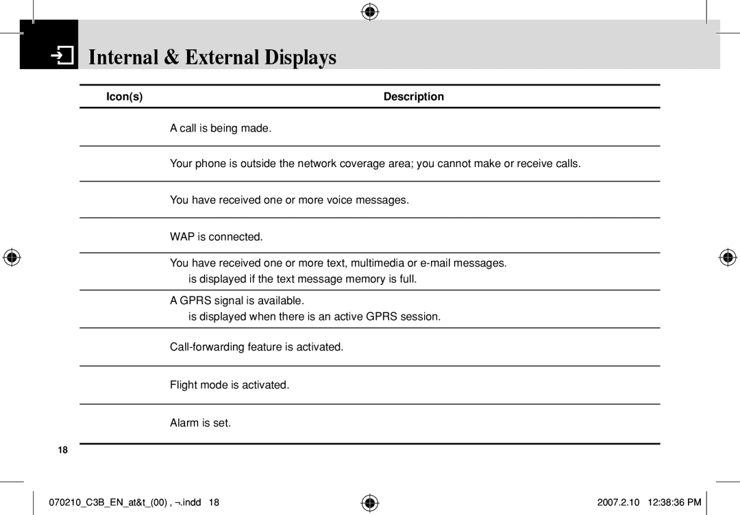 AT&T C3B manual Internal & External Displays 