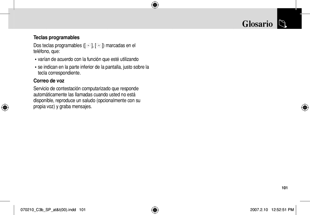 AT&T C3B manual Teclas programables, Correo de voz 