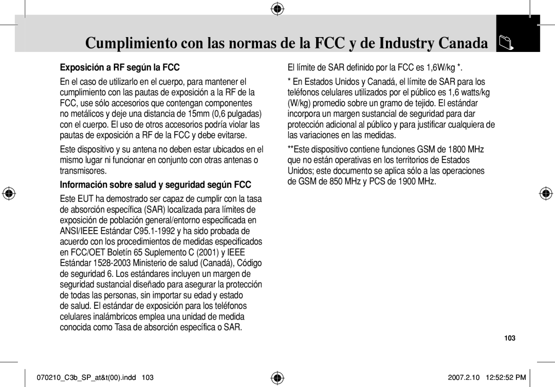 AT&T C3B manual Exposición a RF según la FCC, El límite de SAR definido por la FCC es 1,6W/kg 