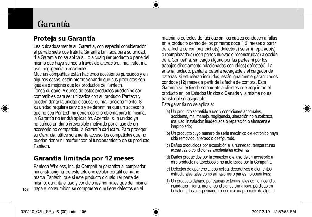 AT&T C3B manual Proteja su Garantía, Garantía limitada por 12 meses 