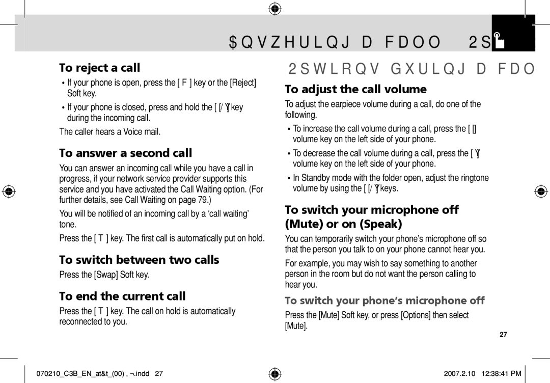 AT&T C3B manual Answering a call & Options during a call 