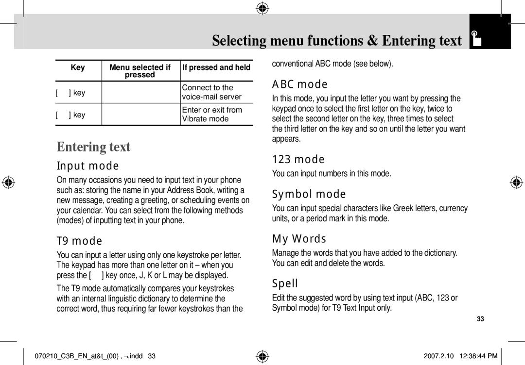 AT&T C3B manual Entering text 