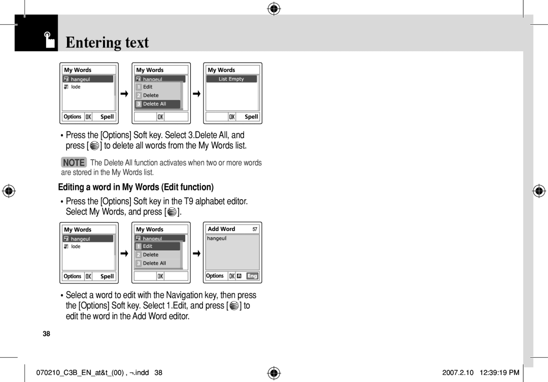 AT&T C3B manual Editing a word in My Words Edit function 