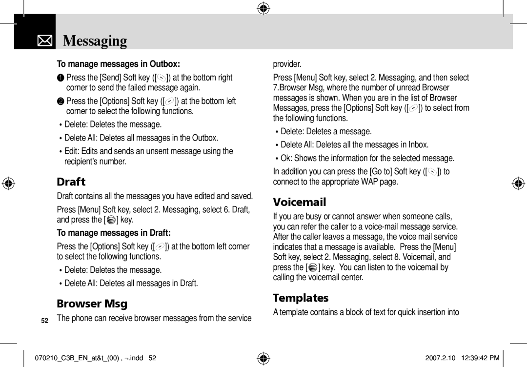 AT&T C3B manual Draft, Browser Msg, Voicemail, Templates 