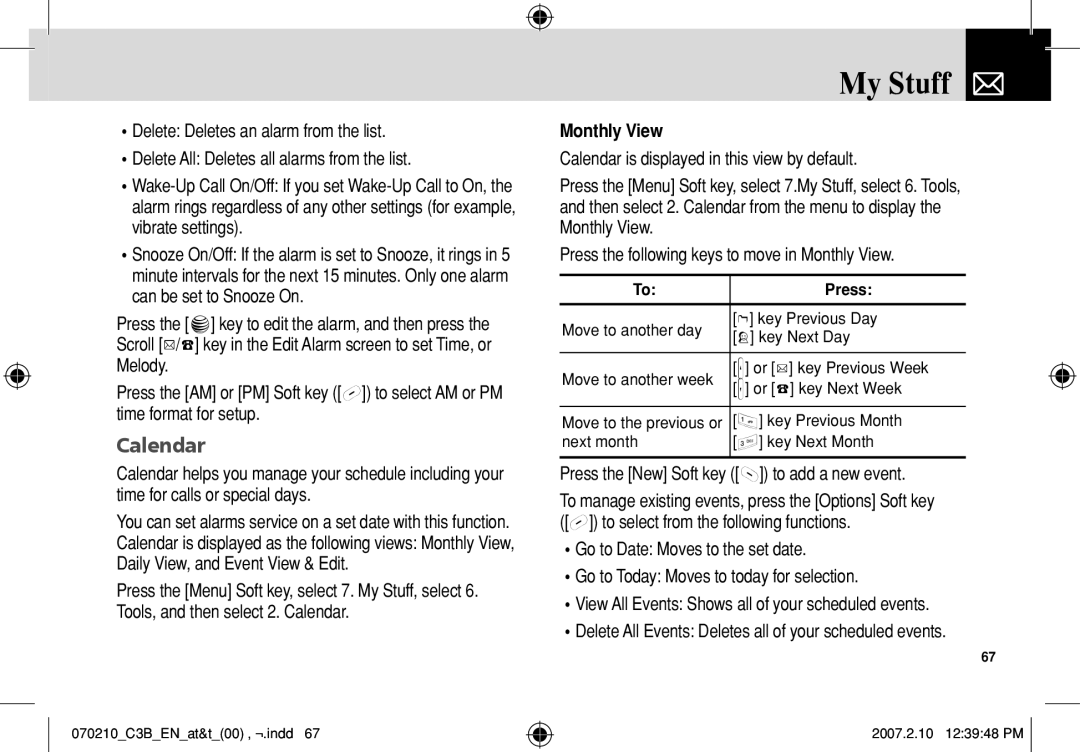 AT&T C3B manual Calendar, Monthly View, Press the New Soft key to add a new event 