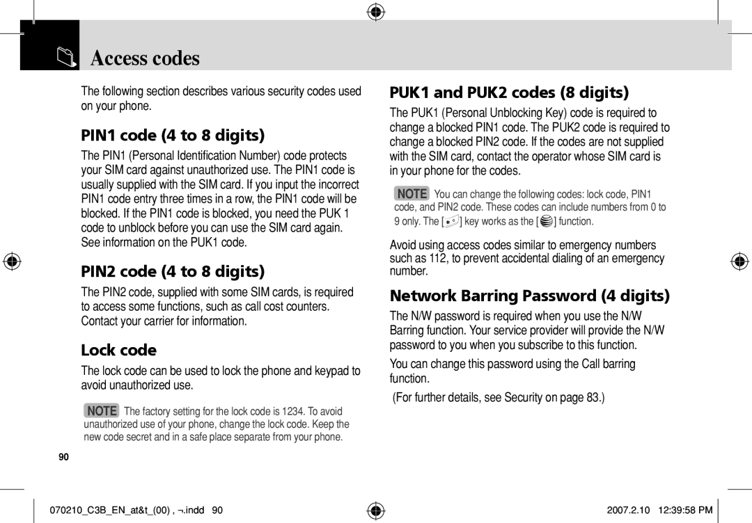 AT&T C3B manual Access codes 