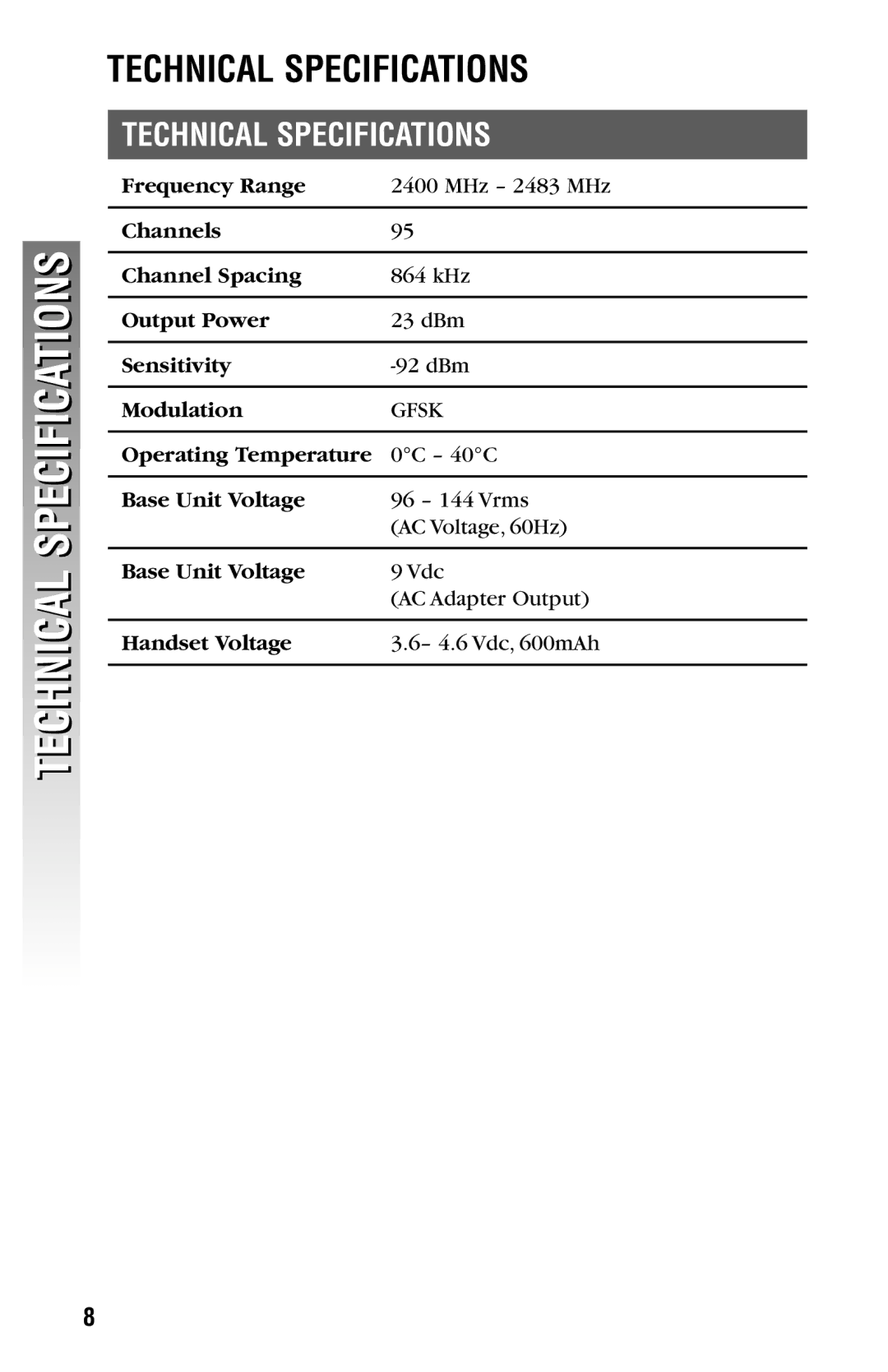 AT&T CDLS 2300 user manual Technical Specifications 