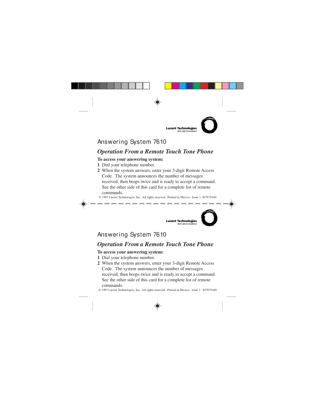 AT&T 847868304, CDLS 7610 user manual Answering System, Operation From a Remote Touch Tone Phone 