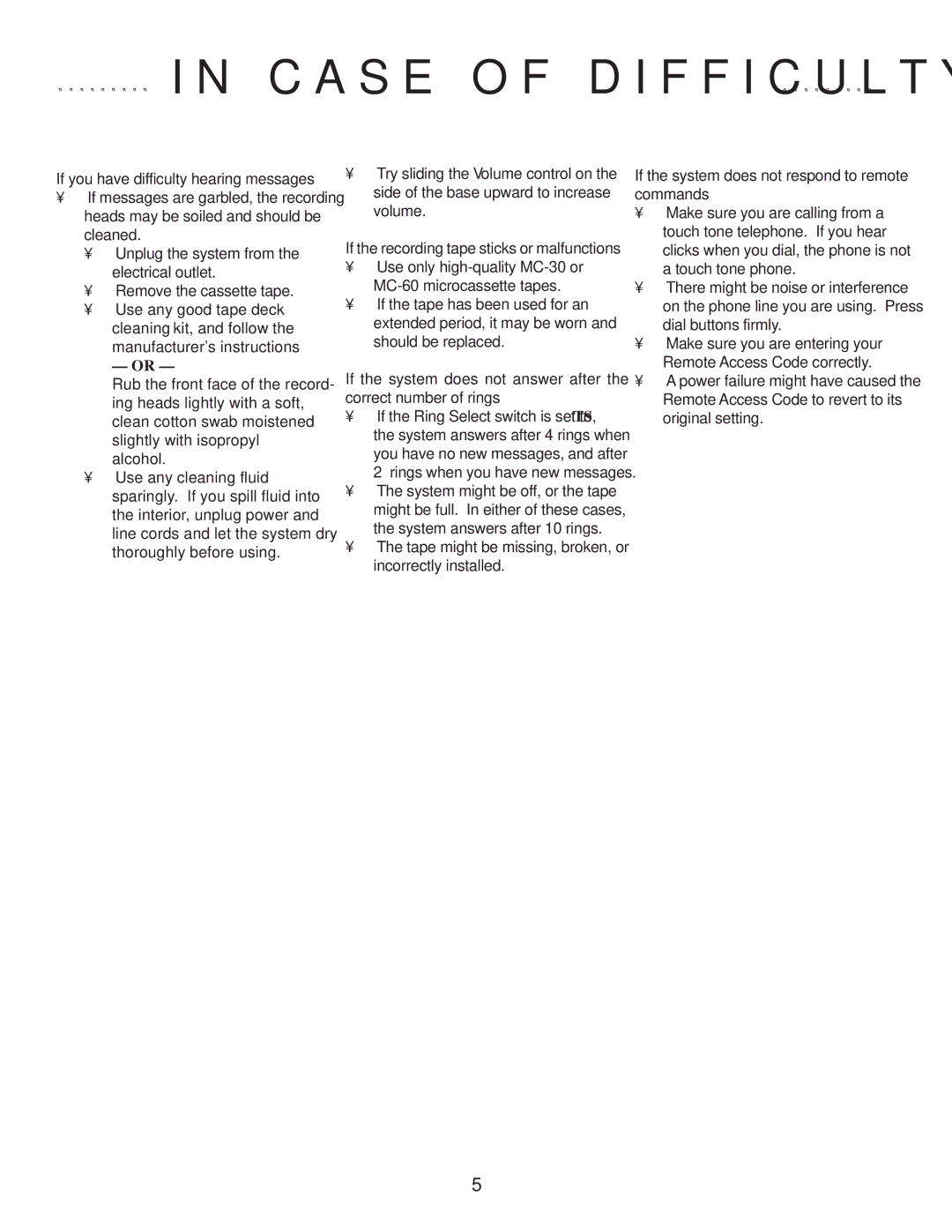 AT&T CDLS 7610, 847868304 user manual If you have difficulty hearing messages, If the recording tape sticks or malfunctions 