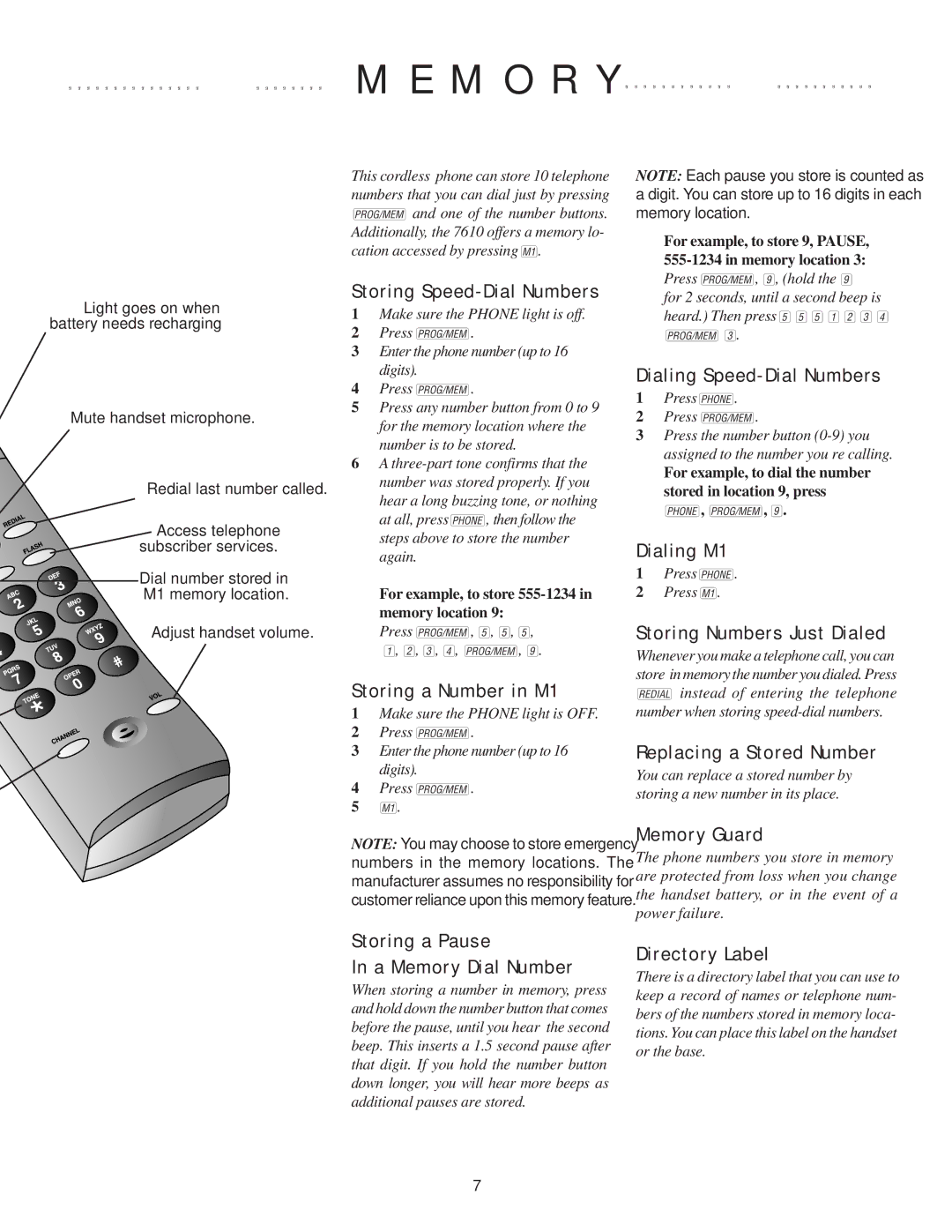 AT&T CDLS 7610, 847868304 user manual M O R Y 