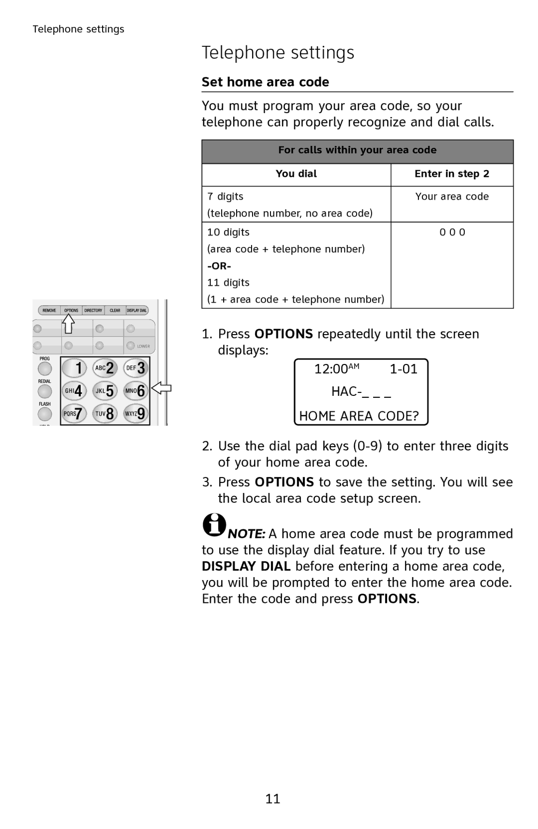 AT&T CL2909 user manual Set home area code, Home Area CODE? 